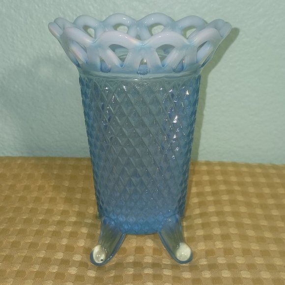 Vintage Imperial Glass Katy Blue Opalescent Vase with Lace Top - Picture 3 of 6